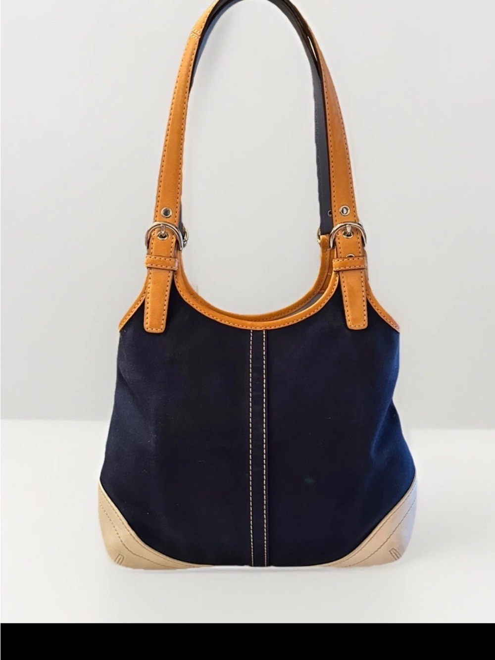 Coach Shoulder Bag-Hamptons Daisy, Navy Canvas/White Leather Trim *VINTAGE* 2004 - Picture 3 of 8